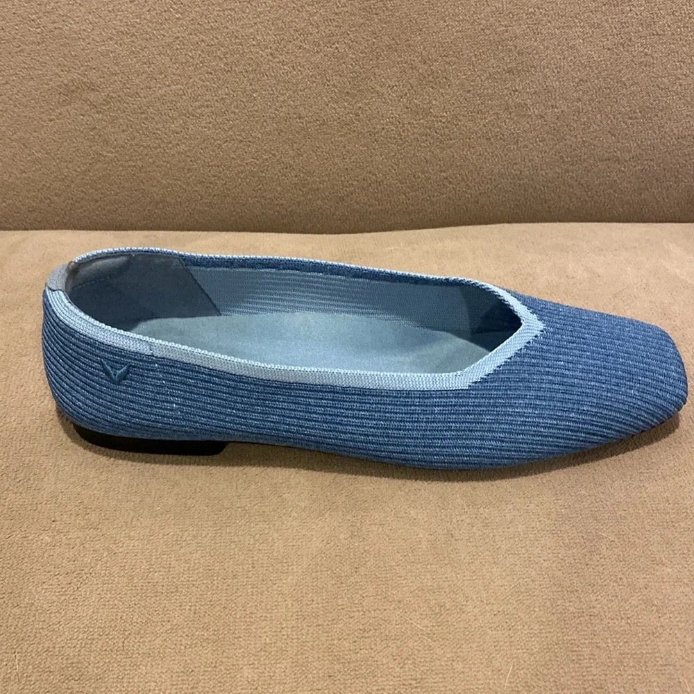 VIVAIA Margot Square-Toe V-Cut Knitted Flats Denim Blue Size 40 great used - Picture 4 of 12